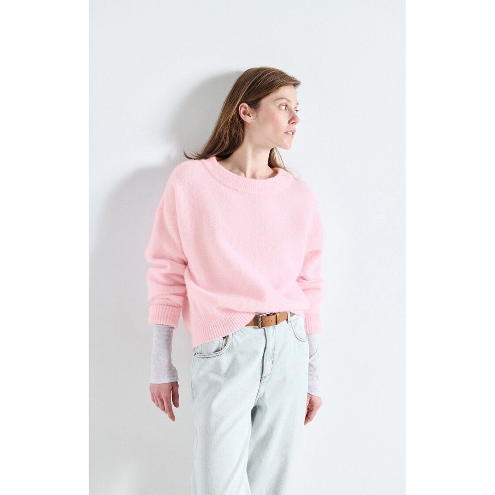 American Vintage Vitow Pink Fuzzy Knit Crewneck Sweater Pullover Size S